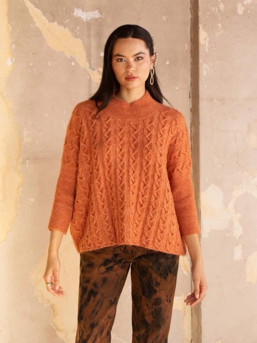 Kerisma Frenchie Cozy Cable Knit Sweater - Rust Orange